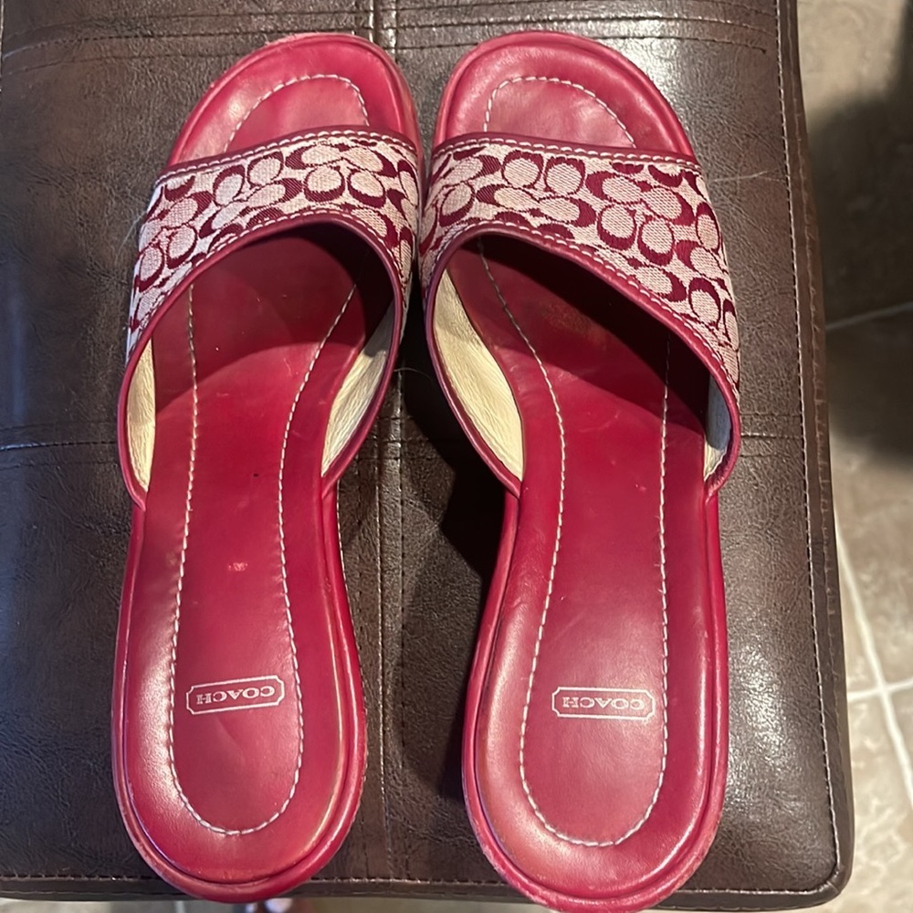 Red limited addition coach slip on wedges
